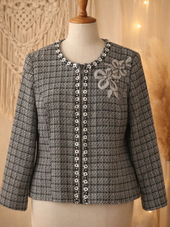 Spenser Jeremy Jackets & Blazers - Spenser Jeremy Embellished Tweed Jacket 14 Cottagecore Parisian Chic Elegant